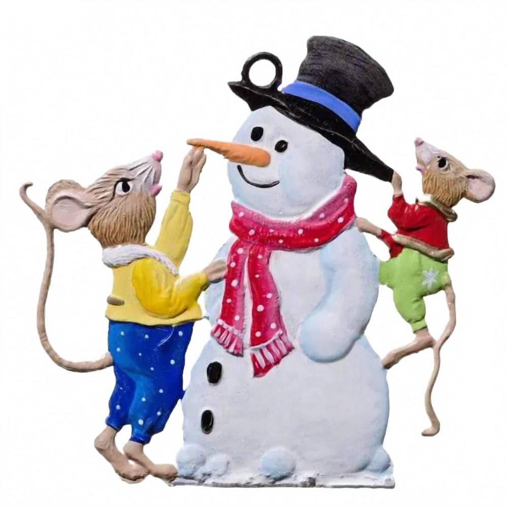 NEW WILHELM SCHWEIZER mice with snowman ornament in multicolor